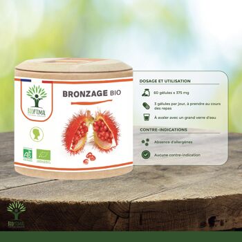 Bronzage Bio - Autobronzant - Complément alimentaire - 100% Poudre Urucum Bio - Fabriqué en France - Certifié Ecocert - Vegan - Gélules 3