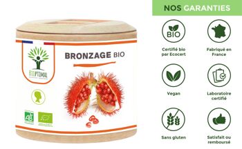 Bronzage Bio - Autobronzant - Complément alimentaire - 100% Poudre Urucum Bio - Fabriqué en France - Certifié Ecocert - Vegan - Gélules 7