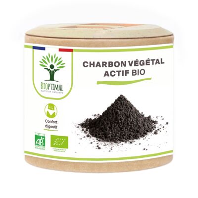 Organic activated vegetable charcoal - Food supplement - Gas Digestion Flat stomach - 150 mg of Pure Active Powder per Capsule - Made in France - capsules