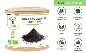 Charbon végétal actif Bio - Complément alimentaire - Digestion Gaz Ventre plat - 150 mg de Poudre Active Pure par Gélule - Fabriqué en France - gélules 8