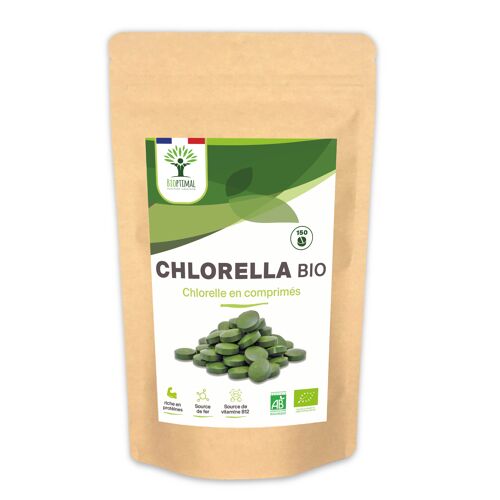 Chlorella Bio - Complément Alimentaire - Protéines Vitamine B12 - Poudre Chlorelle Pure - Comprimés - Conditionné en France- Certifié Ecocert - Vegan - en comprimés