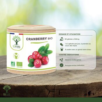 Cranberry Bio - Vaccinium macrocarpon - Complément alimentaire - Canneberge Sans Sucre - Fabriqué en France - Certifié Ecocert - 60 gélules - Vegan - gélules 3