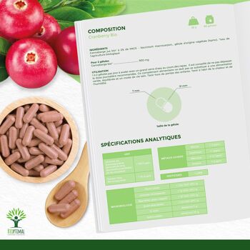 Cranberry Bio - Vaccinium macrocarpon - Complément alimentaire - Canneberge Sans Sucre - Fabriqué en France - Certifié Ecocert - 60 gélules - Vegan - gélules 6