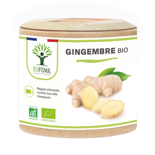 Gingembre Bio - Complément alimentaire - Energie Mal des transports Digestion - 270 mg par gélule - Fabriqué en France - Certifié par Ecocert - Vegan - gélules