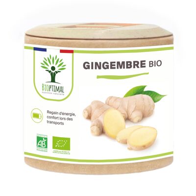 Organic Ginger - Food supplement - Energy Motion sickness Digestion - 270 mg per capsule - Made in France - Certified by Ecocert - Vegan - capsules