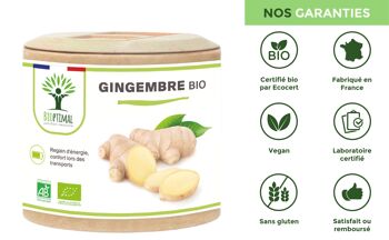 Gingembre Bio - Complément alimentaire - Energie Mal des transports Digestion - 270 mg par gélule - Fabriqué en France - Certifié par Ecocert - Vegan - gélules 8