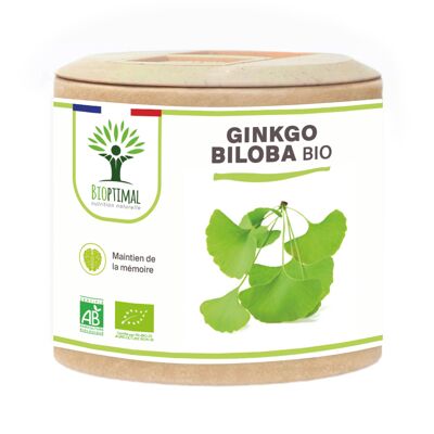 Ginkgo Biloba bio - Complément alimentaire - Mémoire Concentration Circulation - 100% Poudre de Feuille Pure en gélules - Fabriqué en France - Vegan - gélules