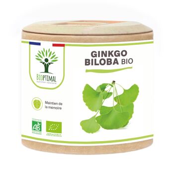 Ginkgo Biloba bio - Complément alimentaire - Mémoire Concentration Circulation - 100% Poudre de Feuille Pure en gélules - Fabriqué en France - Vegan - gélules 1