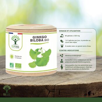 Ginkgo Biloba bio - Complément alimentaire - Mémoire Concentration Circulation - 100% Poudre de Feuille Pure en gélules - Fabriqué en France - Vegan - gélules 7