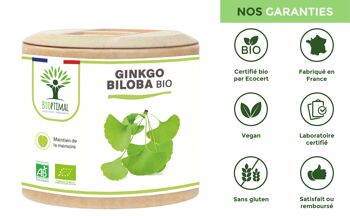 Ginkgo Biloba bio - Complément alimentaire - Mémoire Concentration Circulation - 100% Poudre de Feuille Pure en gélules - Fabriqué en France - Vegan - gélules 8