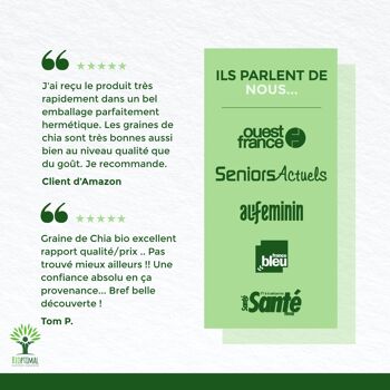 Graines de Chia Bio - Superaliment - Protéines Fibres Calcium Phosphore - 100% Graines de Chia Crue - Qualité Premium - Conditionné en France - Vegan 10