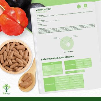 Guarana Bio - Complément alimentaire - Brûle Graisse Énergie - Caféine - 100% Poudre de guarana en gélules - Fabriqué en France - Certifié Ecocert - gélules 6
