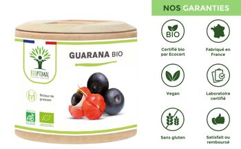 Guarana Bio - Complément alimentaire - Brûle Graisse Énergie - Caféine - 100% Poudre de guarana en gélules - Fabriqué en France - Certifié Ecocert - gélules 8