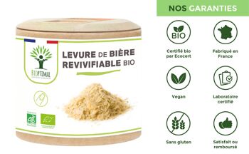 Levure de Bière Bio Revivifiable - Complément alimentaire - Vivante & Active - 400mg/gélule - Fabriqué en France - Certifié par Ecocert  - gélules 6