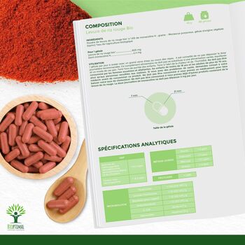 Levure de riz rouge bio - Monacoline K Naturelle - Complément alimentaire - Cure de 2 mois - Fabriqué en France - Certifié par Ecocert - gélules 5