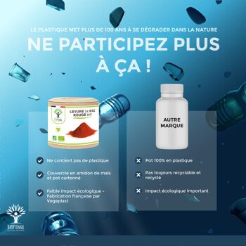Levure de riz rouge bio - Monacoline K Naturelle - Complément alimentaire - Cure de 2 mois - Fabriqué en France - Certifié par Ecocert - gélules 8