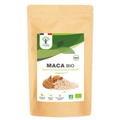 Maca Orgánica - Polvo de Raíz de Maca Amarilla - Origen Perú - Fertilidad Libido Energética - Calidad Premium - 100% Pura - Envasada en Francia - Vegana