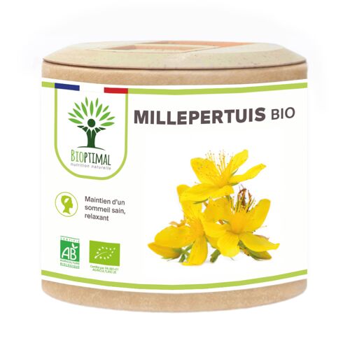 Millepertuis Bio - Complément alimentaire - Sommeil Relaxation - Hypericine - 190mg/gélules - Fabriqué en France - Certifié Ecocert - Capsules Vegan - gélules