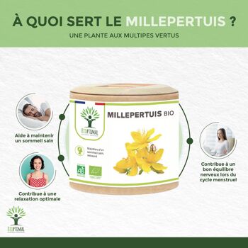 Millepertuis Bio - Complément alimentaire - Sommeil Relaxation - Hypericine - 190mg/gélules - Fabriqué en France - Certifié Ecocert - Capsules Vegan - gélules 3