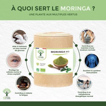Moringa Bio - Complément alimentaire - Poudre de Moringa Oleifera en gélules - Glycémie - Dose 300 mg - Fabriqué en France - Certifié Ecocert - Vegan  - gélules 3