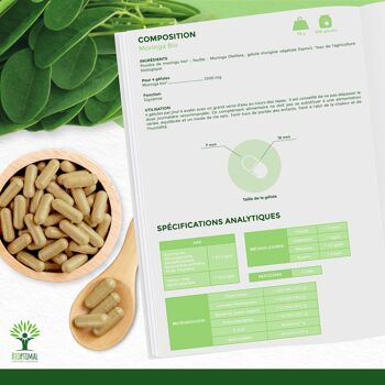 Moringa Bio - Complément alimentaire - Poudre de Moringa Oleifera en gélules - Glycémie - Dose 300 mg - Fabriqué en France - Certifié Ecocert - Vegan  - gélules 6