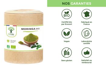 Moringa Bio - Complément alimentaire - Poudre de Moringa Oleifera en gélules - Glycémie - Dose 300 mg - Fabriqué en France - Certifié Ecocert - Vegan  - gélules 8