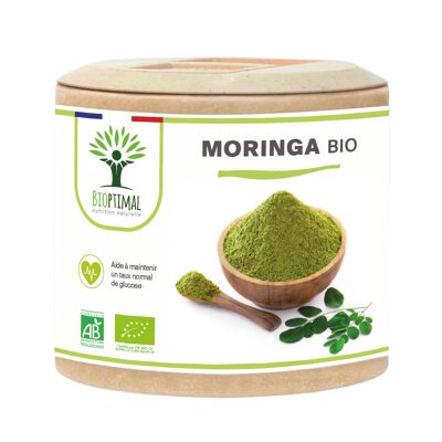 Moringa Bio - Complément alimentaire - Poudre de Moringa Oleifera en gélules - Glycémie - Dose 300 mg - Fabriqué en France - Certifié Ecocert - Vegan  - gélules