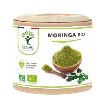 Moringa Bio - Complément alimentaire - Poudre de Moringa Oleifera en gélules - Glycémie - Dose 300 mg - Fabriqué en France - Certifié Ecocert - Vegan  - gélules 1