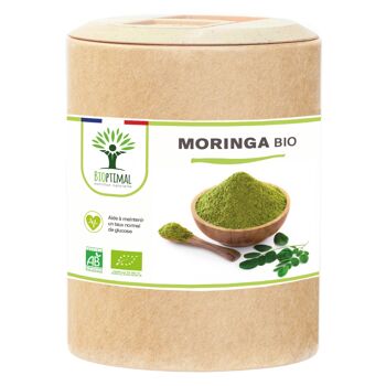 Moringa Bio - Complément alimentaire - Poudre de Moringa Oleifera en gélules - Glycémie - Dose 300 mg - Fabriqué en France - Certifié Ecocert - Vegan  - gélules 12