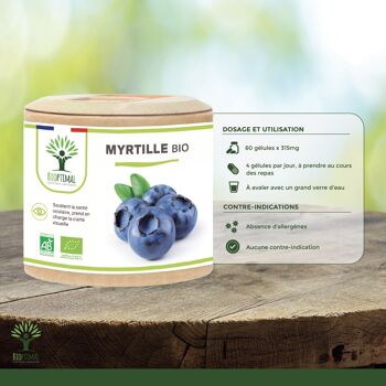 Myrtille Bio - Complément alimentaire - Yeux Clarté visuelle Vision nocturne - 100% poudre de myrtille en gélules - Fabriqué en France - Vegan - gélules 7