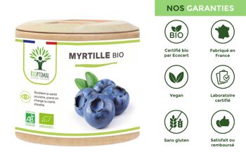 Myrtille Bio - Complément alimentaire - Yeux Clarté visuelle Vision nocturne - 100% poudre de myrtille en gélules - Fabriqué en France - Vegan - gélules 8