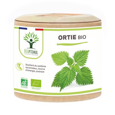 Ortiga Orgánica - Urtica dioica - Complemento Alimenticio - 100% Polvo de Hoja de Ortiga - Vitalidad de las Articulaciones - 250 mg/cápsula - Hecho en Francia - Vegano - cápsulas