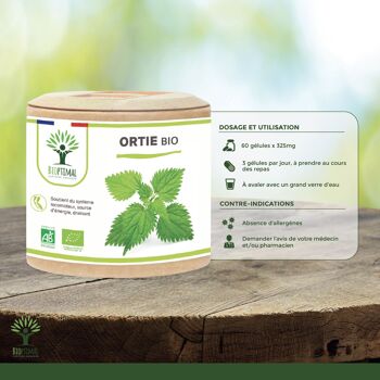 Ortie Bio - Urtica dioica - Complément Alimentaire - 100% Poudre de Feuille Ortie - Vitalité Articulation - 250 mg/gélule - Fabriqué en France - Vegan - gélules 7