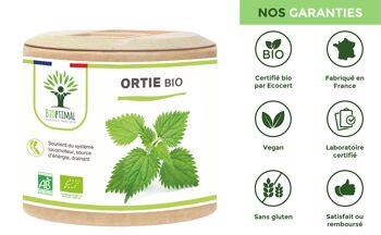 Ortie Bio - Urtica dioica - Complément Alimentaire - 100% Poudre de Feuille Ortie - Vitalité Articulation - 250 mg/gélule - Fabriqué en France - Vegan - gélules 8