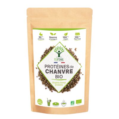 Protéine de Chanvre Bio - 50% de Protéines - BCAA Oméga 3 - Poudre de Graine de Chanvre Crue - Conditionné en France - Certifié par Ecocert - Vegan