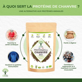 Protéine de Chanvre Bio - 50% de Protéines - BCAA Oméga 3 - Poudre de Graine de Chanvre Crue - Conditionné en France - Certifié par Ecocert - Vegan 4
