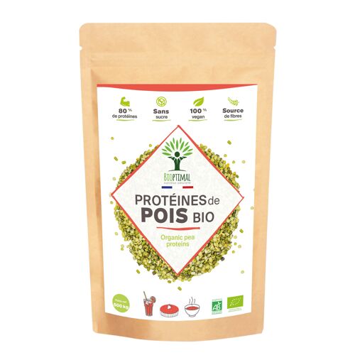 Protéine de Pois Bio - 80% Protéines 12% BCAA - Haute Digestibilité - Sport Musculation - Poudre de Pois Jaune - Conditionné en France - Vegan