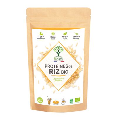 Proteine ​​del riso biologico - 80% di proteine ​​- Bodybuilding sportivo - Polvere di riso integrale germogliato - Siero di latte vegetale - Confezionato in Francia - Vegan
