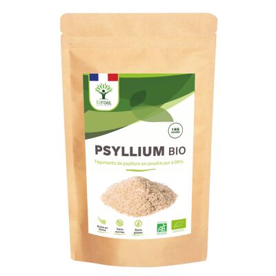 Psyllium rubio orgánico - Cáscaras de psyllium en polvo fino - Cáscara en polvo - Digestión de tránsito de colesterol - Superalimento - Hecho en Francia - Vegano - en polvo.