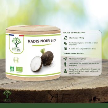 Radis noir Bio - Complément alimentaire - Fabriqué en France - 100% Pur - 300mg/gélule - Certifié Ecocert - Vegan -  gélules 3