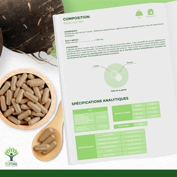 Radis noir Bio - Complément alimentaire - Fabriqué en France - 100% Pur - 300mg/gélule - Certifié Ecocert - Vegan -  gélules 6