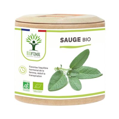 Organic sage - Salvia officinalis - Food supplement - Menstrual cycle Hormonal activity Sweating Digestion - Made in France - Vegan - capsules