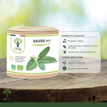Sauge bio - Salvia officinalis - Complément alimentaire - Cycle menstruel Activité hormonale Transpiration Digestion - Fabriqué en France - Vegan -gélules 7