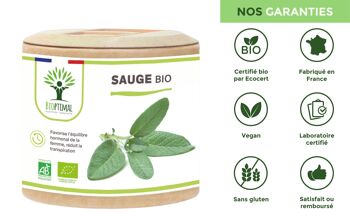 Sauge bio - Salvia officinalis - Complément alimentaire - Cycle menstruel Activité hormonale Transpiration Digestion - Fabriqué en France - Vegan -gélules 8