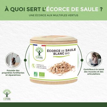 Saule bio - Salix alba - Complément alimentaire - Tonifiant Articulation - 100% Écorce de saule blanc en poudre Pure en gélules - Fabriqué en France - gélules 3