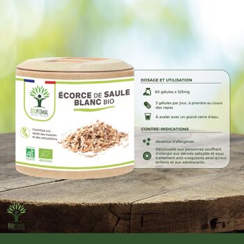 Saule bio - Salix alba - Complément alimentaire - Tonifiant Articulation - 100% Écorce de saule blanc en poudre Pure en gélules - Fabriqué en France - gélules 7