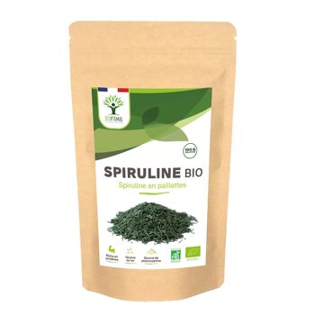 Spiruline Bio - Protéines Phycocyanine Fer - 100% Spiruline Pure en Paillettes - Superaliment - Conditionné en France - Certifié Ecocert - Vegan - Pure en paillettes 2