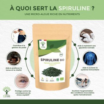 Spiruline Bio - Protéines Phycocyanine Fer - 100% Spiruline Pure en Paillettes - Superaliment - Conditionné en France - Certifié Ecocert - Vegan - Pure en paillettes 3