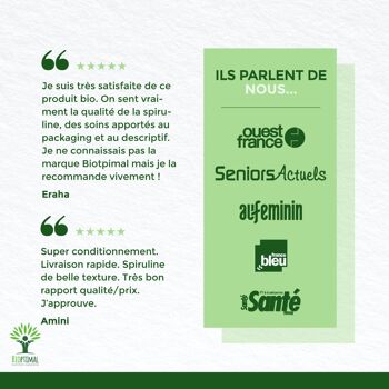 Spiruline Bio - Complément alimentaire - Protéines Phycocyanine Fer - 500 mg/comprimé vegan - Conditionné en France - Certifié Ecocert - Sans additifs - en comprimés 12