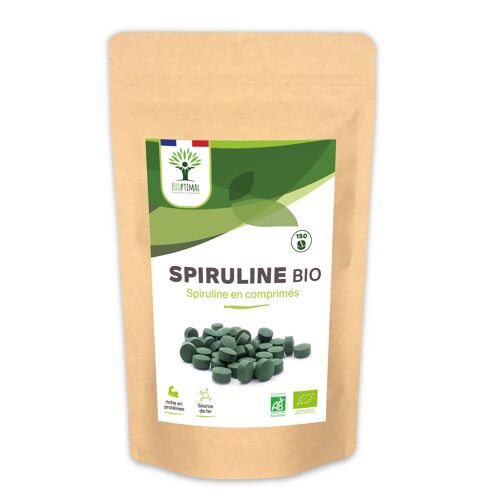 Spiruline Bio - Complément alimentaire - Protéines Phycocyanine Fer - 500 mg/comprimé vegan - Conditionné en France - Certifié Ecocert - Sans additifs - en comprimés